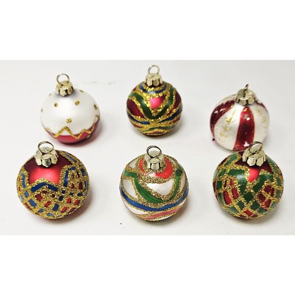Mini Glass Ball Christmas Ornament Place Card Holder w/ Glitter Accent Set Of 6 - Picture 1 of 5